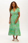 Jameela Midi Wrap Dress - Green, Soft Rainbow Floral